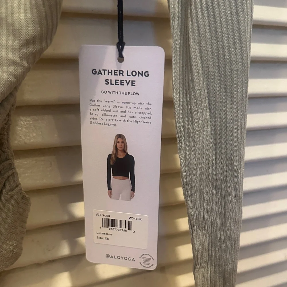 ALO Yoga Ribbed Gather Long Sleeve Blouse - Limestone - Picture 3 of 6